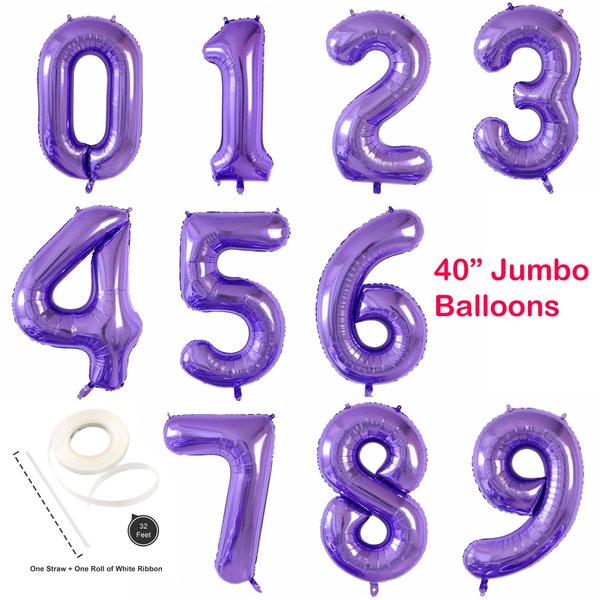 40" Number Foil  Purple Giantic Jumbo Number Helium Balloons 0,1,2,3,4,5,6,7,8,9 Birthday Wedding Party Decor