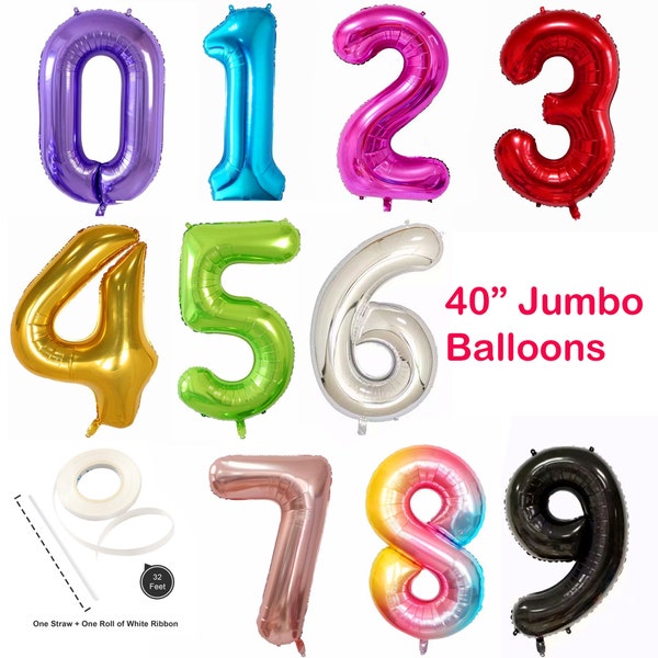 40" Number Balloon 0/1/2/3/4/5/6/7/8/9 Foil Balloon Birthday Party Decoration Gold Silver Blue Pink Red Black Rose Gold Green Purple Rainbow