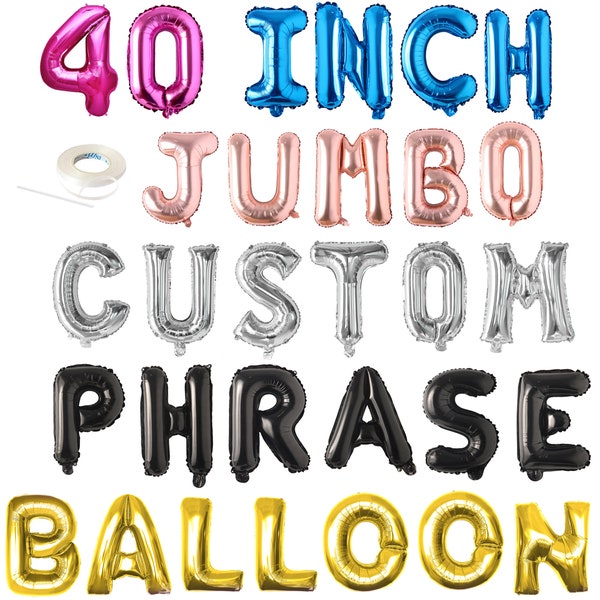 40 inch Custom Black Letter Number Big Large Helium Balloon Banner Mylar Letter Birthday Banner  Personalization Baby Shower Happy Birthday