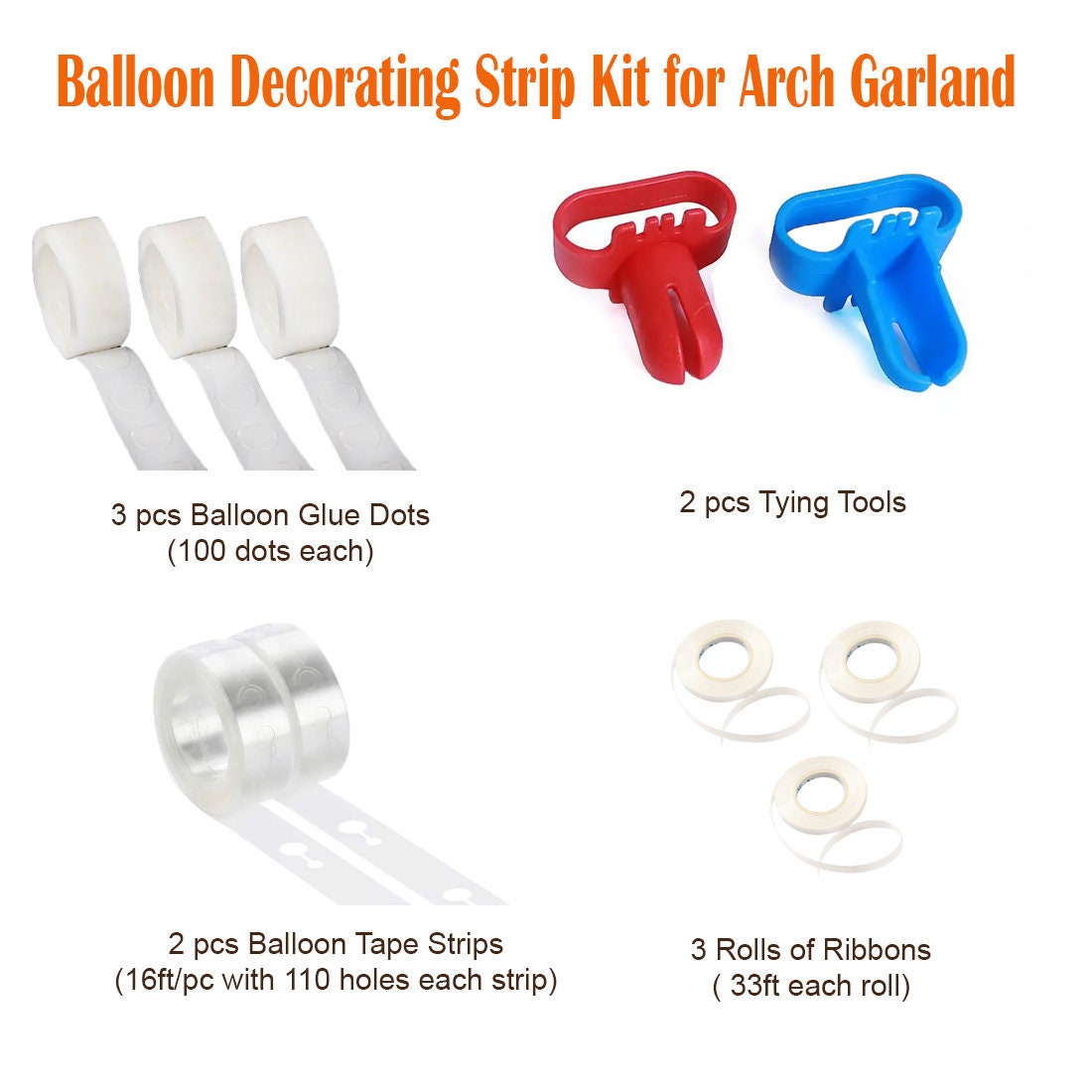 Balloon Decorating Strip Kit Set Arch Garland, 32 Ft Balloon Tape Strip,  2pcs Tying Tool 300 Glue Pt Dots Party Wedding Birthday Baby Shower 