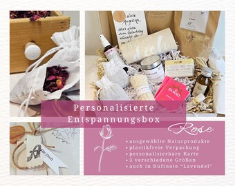 Entspannungsbox | Wellness Geschenkbox für Frauen mit Rosen Duft, Naturprodukten,  personalisierbarer Karte | Entspannungs Geschenk Frauen