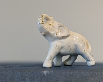 Miniature Vintage White Ceramic Elephant