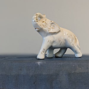 Miniature Vintage White Ceramic Elephant