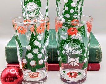 Set of 4 Vintage MCM Hazel Atlas Christmas and New Year's Glasses