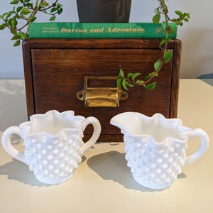 Vintage Hobnail Milk Glass Creamer & Sugar Set