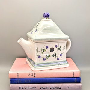Vintage 1990s Kathy Hatch Blackberry Birdhouse Teapot
