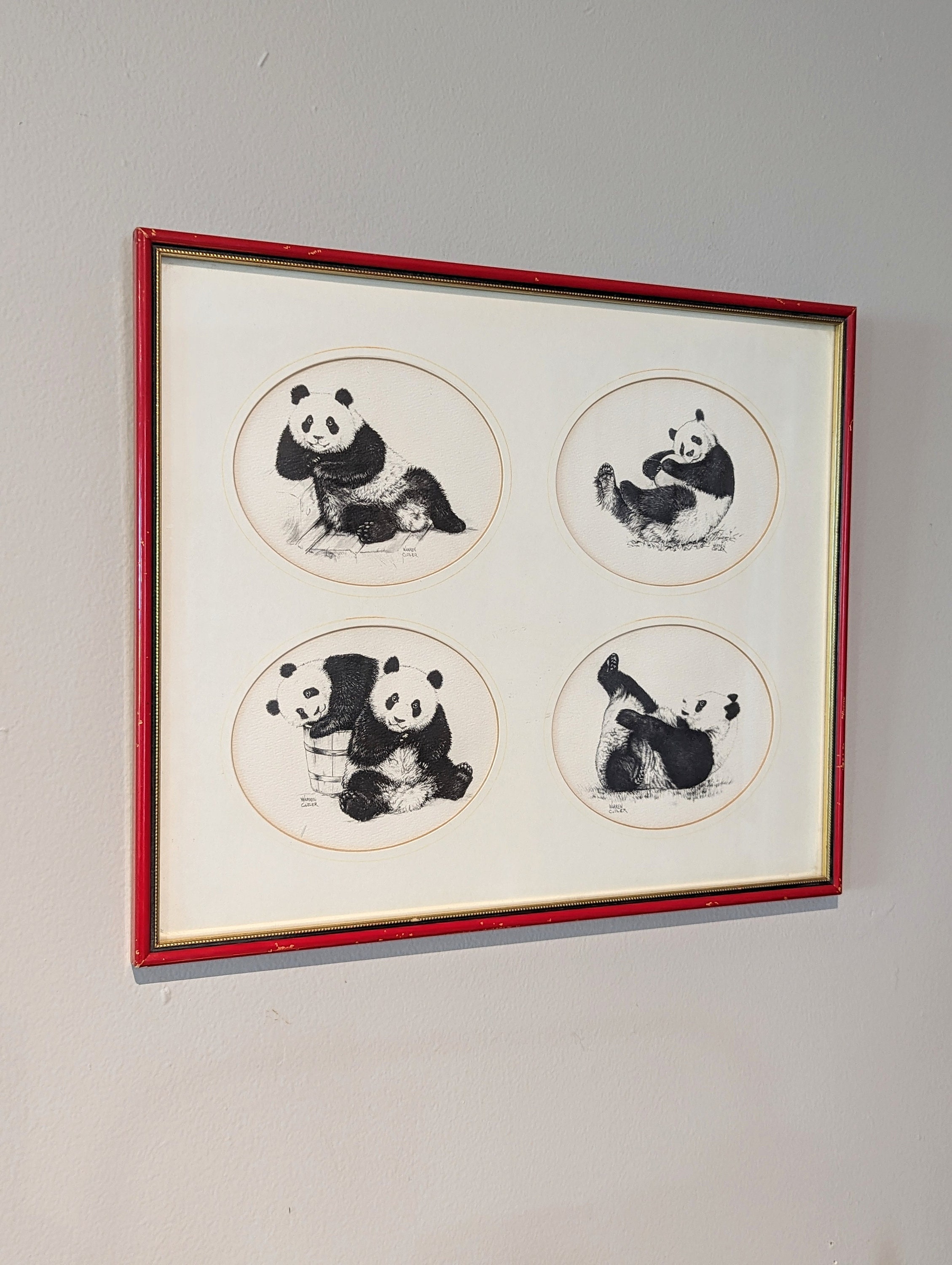 Vintage Framed Warren Cutler Panda Art - Etsy