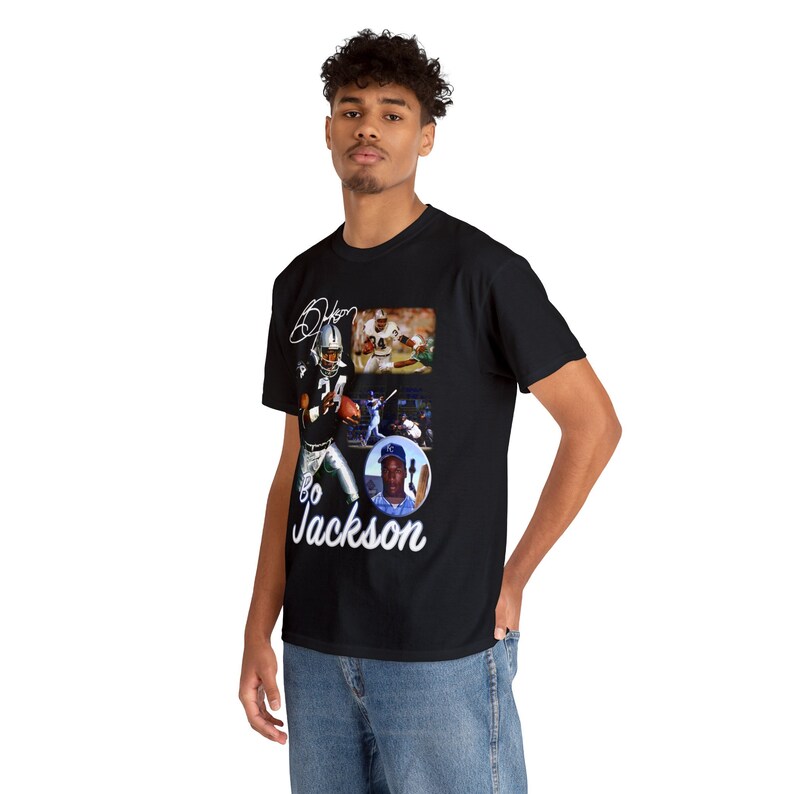 Bo Jackson Oakland Raiders Kansas City Royals football baseball 2 sport athlete t shirt image 6