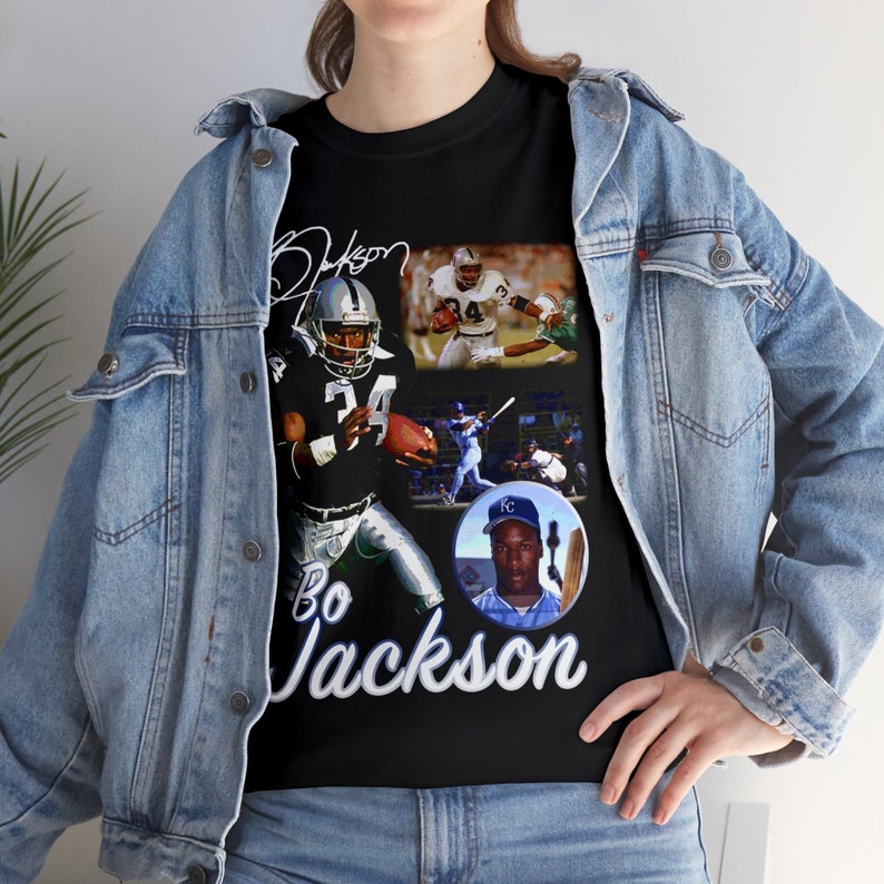 Bo Jackson Oakland Raiders Kansas City Royals football baseball 2 sport athlete t shirt image 7