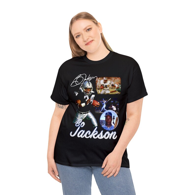 Bo Jackson Oakland Raiders Kansas City Royals football baseball 2 sport athlete t shirt image 4