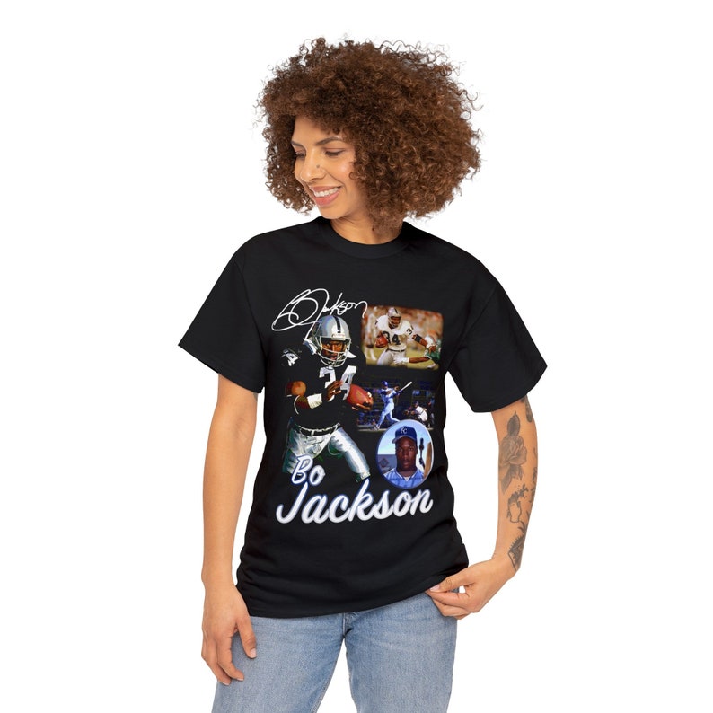 Bo Jackson Oakland Raiders Kansas City Royals football baseball 2 sport athlete t shirt image 3