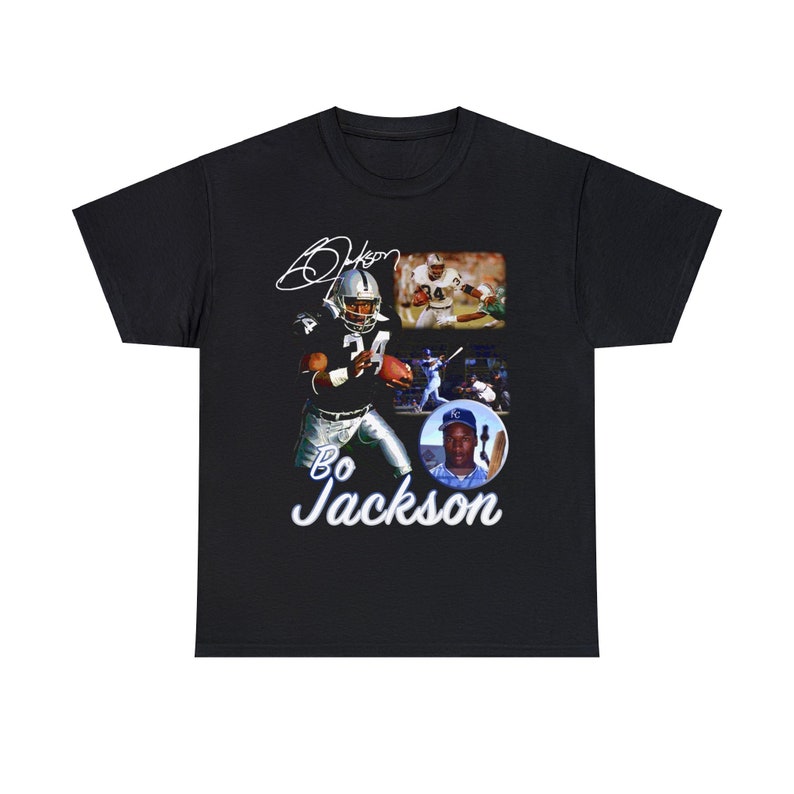 Bo Jackson Oakland Raiders Kansas City Royals football baseball 2 sport athlete t shirt image 1