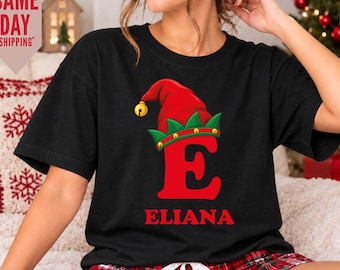 Personalized Christmas Alphabet T-shirt, Unisex Christmas Shirt, Monogrammed Family Christmas T-Shirt, Custom Family Christmas Name Shirt T
