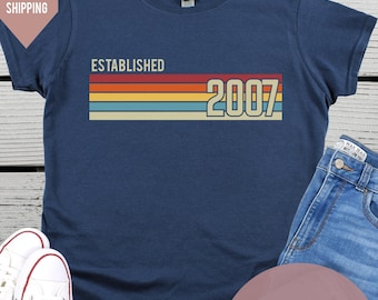 Established 2007, Mens 18th Birthday T-Shirt, Custom Birthday tshirt, personalised Birthday Gift 2025, Vintage Est 2007 Shirt, Custom Year T