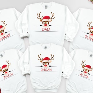 Christmas Reindeer Name Family Matching Sweatshirt, personalized Reindeer Family Sweatshirt, Reindeer Add Any Name Including Pet Cat Dog Tee