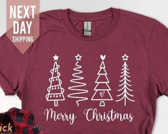 Merry Christmas Tree Tshirts, Matching Family Christmas Outfit, Cute Christmas Shirts for Women Men, Holiday Shirt, Xmas Gift 2024