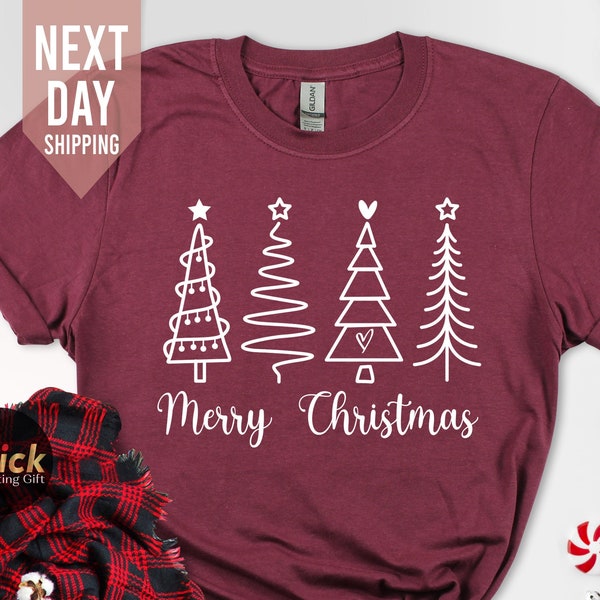 T-shirts joyeux arbre de Noël, tenue de Noël familiale assortie, jolies chemises de Noël pour femmes hommes, chemise de vacances, cadeau de Noël 2023
