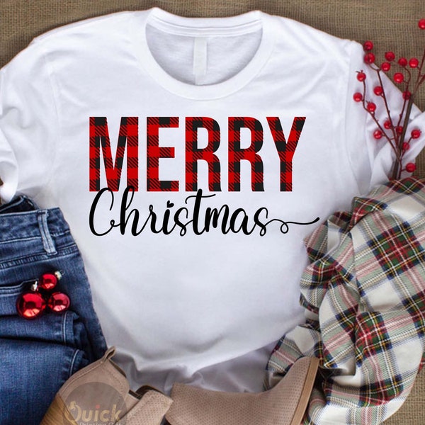 Merry Christmas T-shirt, Buffalo Plaid Christmas Shirt, Matching Christmas Family Shirt, Christmas Gift, Holiday Gifts for her