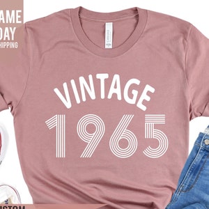 Camisa de aniversário vintage de 1965 Reino Unido, camisa de aniversário de 60 anos para mulheres, camisa de festa de 60 anos para mulheres, presentes de aniversário personalizados para mamãe e vovô