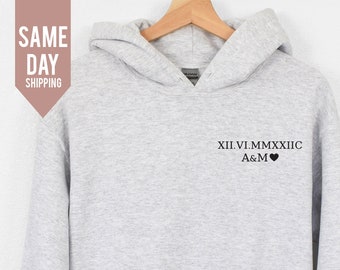 Roman Numeral Matching Hoodie, Couple Top, Custom Initials With Heart  Hoodies,Valentines dat Top, Custom Anniversary Date Couple Hoodies T