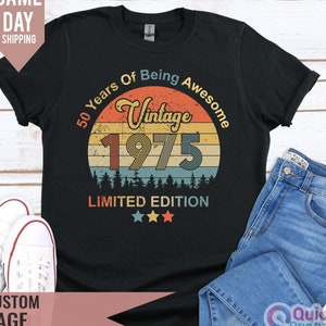 T-shirt 1975, T-shirt 50e anniversaire pour homme, idées cadeaux cinquantième anniversaire, cadeau vintage 1975 drôle en édition limitée pour lui, grande taille disponible