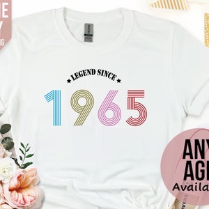 Presentes de 60º aniversário para mulheres, camiseta Legend 1965, camiseta vintage de aniversário de 1965, camiseta de 60º aniversário, presentes de aniversário personalizados para a mãe