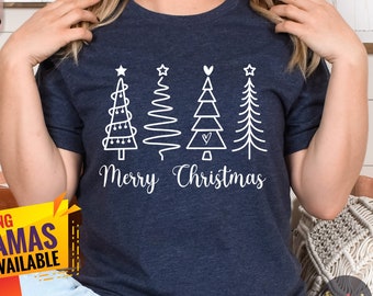 Ladies Christmas Tree Shirt, Merry Christmas Tshirt for Women, Christmas Gift Shirt, Christmas Pajamas Women, Christmas Gift for Friend