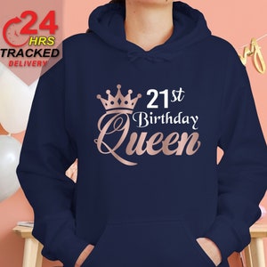 Cadeau d’anniversaire 21e pour elle, 21e anniversaire Sweat à capuche pour garçons filles, Sweat à capuche Birthday Queen, Cadeaux de Noël personnalisés