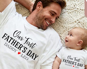 Personalized First Father's Day Matching Shirt & Baby Bodysuit Set, First Father's Day Baby Bodysuit: Matching Dad T-Shirt, Baby Dad Outfit