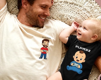 player 1 player 2, dad and baby matching shirts, Funny Dad son Shirt 2026, daddy to be shirt, funny fathers day shirt 2026