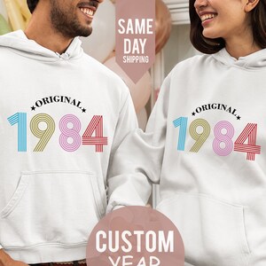 40. Geburtstagsgeschenke für Frauen Männer, 40. Geburtstag Hoodies UK, Vintage Geburtstag 1984 Schwarzer Hoodie, personalisierte Geburtstagsgeschenk