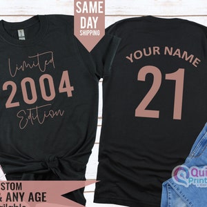 21e verjaardag T-shirt mannen vrouwen, gepersonaliseerd 21e verjaardagscadeau voor haar, grappig verjaardagsshirt 2004, verjaardagscadeau meisjes voor dochtervrienden