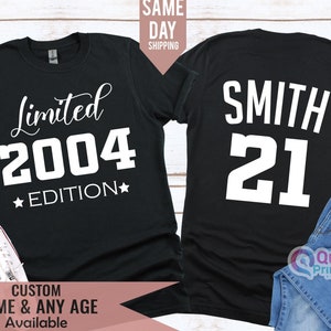 Camiseta personalizada de 21º aniversário, edição de 2004, presente de 21º aniversário para meninos e meninas, camiseta engraçada de 21º aniversário, presente de aniversário para adolescentes, camiseta de aniversário de 21 anos