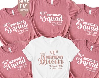 50e anniversaire de la reine, t-shirts 50e anniversaire 2024, escouade d'anniversaire personnalisé t-shirts assortis, t-shirts de fête, t-shirts personnalisés de voyage d'anniversaire