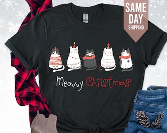 Cat Lover Christmas Shirt, Funny Christmas Tshirt, Meow Christmas Shirt, Animal Lover Tee, Cat Lover Gift Women, Christmas Gift for her