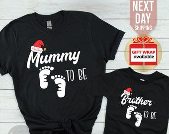 Mummy to be Christmas Tshirt, Pregnancy Tshirt, Baby Reveal Matching Couple Tshirt, Brother Sister to be Shirt, New Parents Xmas Gift