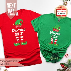 Nurse Elf Christmas Shirt, Funny Christmas Elf Tshirt Costume, Nhs Elf, Doctor Elf, Personalised Occupation Shirt, Christmas Gift for Nurse