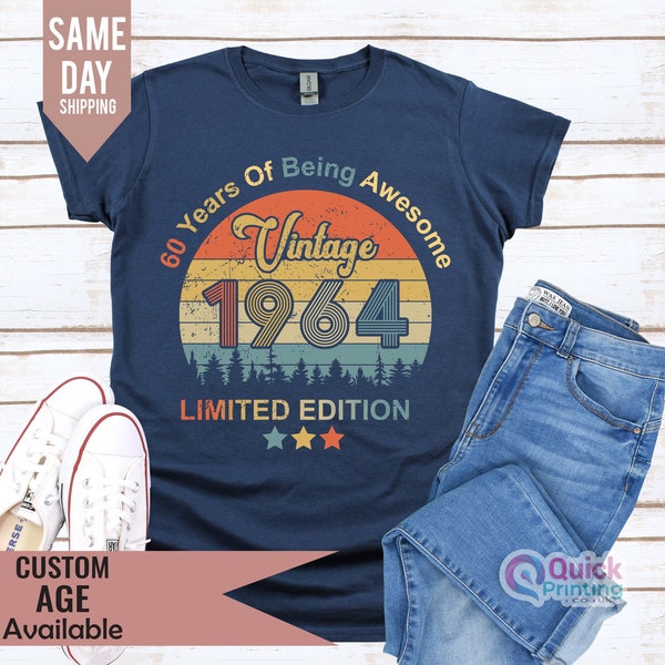 1964 T-shirt, 60th Birthday T-shirt for Men, sixty gift ideas,Vintage 1964 Design Funny Limited Edition Gift for Him Plus size available