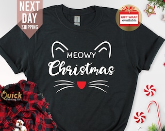 Cat Lover Christmas Shirt, Funny Christmas Tshirt, Meowy Christmas Shirt, Animal Lover Tee, Cat Lover Gift Women, Christmas Gift for her
