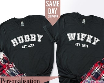 Wifey Hubby Tshirt, Honeymoon & Bridal Gift, Mrs Crewneck, Wife Tshirt, Wifey Bride Sweater, Mr Mrs Tshirt, Anniversary Tshirt 2024