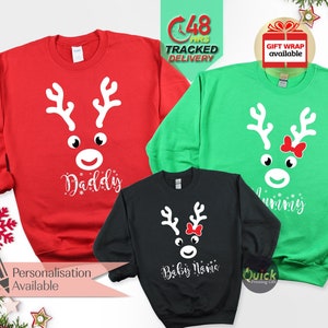 Custom Christmas Sweatshirts for Women Men, Christmas Jumper Family, Christmas Reindeer Sweater, Xmas Pajamas, Christmas Gifts for Dad Mum