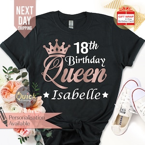 Personalised Name 18th Birthday Tshirt, Birthday Party TShirts for Ladies Girls, 18th Birthday Gift for Her, Daughter birthday Party shirts Black