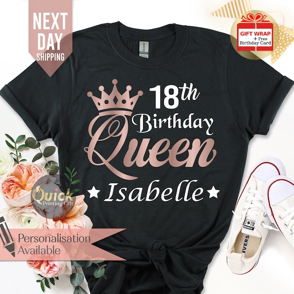 Personalised Name 18th Birthday Tshirt, Birthday Party TShirts for Ladies Girls, 18th Birthday Gift for Her, Daughter birthday Party shirts