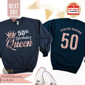 Camisetas de aniversário femininas, suéter Queen, suéter feminino com nome personalizado, suéter feminino de aniversário de 1975, suéter de aniversário de 40 anos, moletom de aniversário de 50 anos