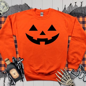 Halloween Pumpkin Face Sweatshirt, Matching Halloween Pumpkin Costume, Autumn Jumper Ladies Unisex, Fall Sweatshirt, Halloween Gift for Kids