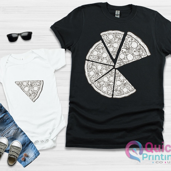 Pizza and Pizza Slices Tshirt, Father's Day Gift Newborn Gift, Baby Bodysuit & Mens T-Shirt Set, Clothing Set, Pizza And Slice Shirt Set tee