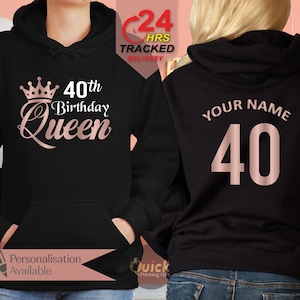 Custom Name 40th Birthday Hoodies, 40th Birthday Gifts for Women, Personalised Birthday Hoodies, Christmas Gifts for her