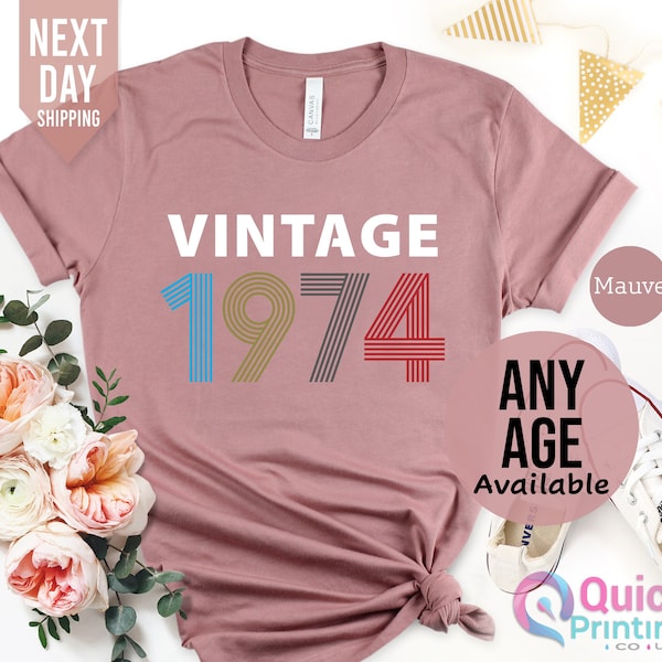 TShirt d’anniversaire 1974 UK, cadeaux du 50e anniversaire pour les femmes, t-shirt du 50e anniversaire, chemise d’anniversaire vintage 1974, cadeau d’anniversaire pour maman grand-père