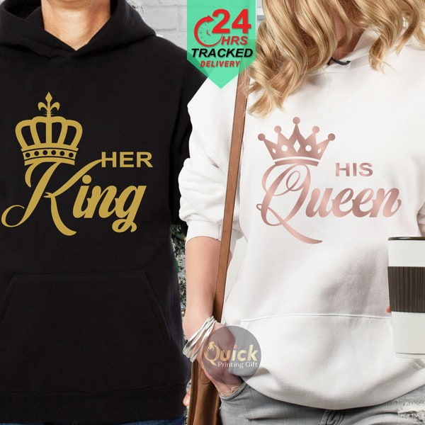 King Queen Couple Hoodies, Valentine Sweatshirts for Women Men, Matching Valentine Outfits 2023, Valentine Gifts for Husband Wife