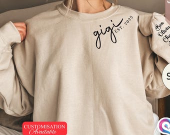 Personalized Gigi Sweatshirt: Custom Names Sleeve, Grandma Gift